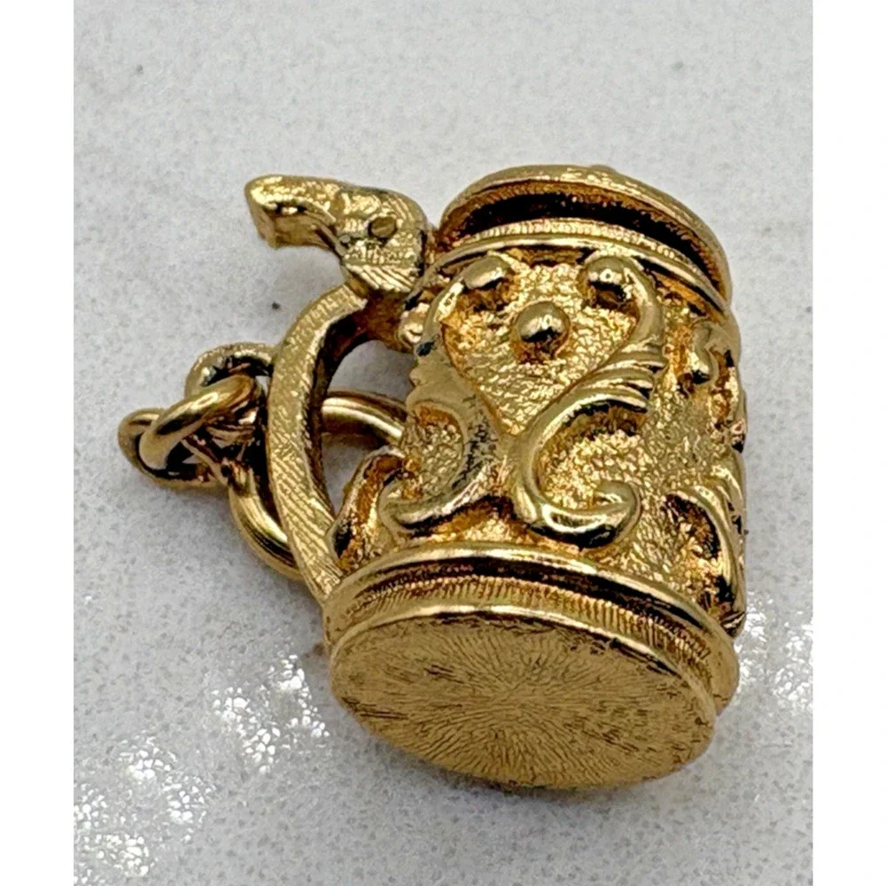 Monet Bracelet Charm Stein Mug Sloop Gold Tone Spring Ring Clasp Vintage Signed
